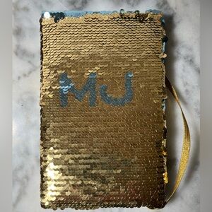 Marc Jacobs Fragrances notebook. Gold/blue sequins interchangeable look.